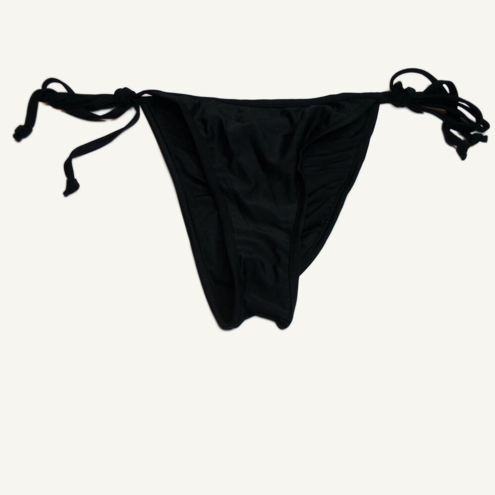 Black Side Tie Bikini Bottoms Swimwear - Adjustable Waist - Women's Size L